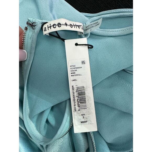 NWT Alice + Olivia Cowl Neck Waterfall Maxi Slip Dress Light Blue Size 2 $395 - Picture 10 of 10